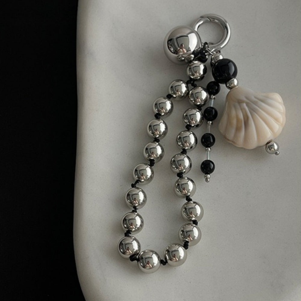 Silver Tone Beaded Keychain Minimalist Bag Charm  N6G033