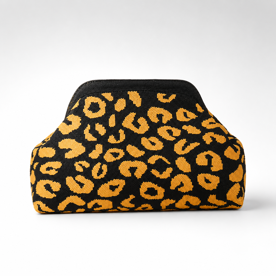 Women's Leopard Print Knit Clip Clutch Bag N6J141