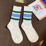 Load image into Gallery viewer, Unisex Terry Stripe Color Block Mid-Calf Stack Socks N6H007