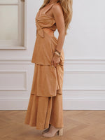 Load image into Gallery viewer, Brown Suede Slit Waist Maxi Dress Women N5A440