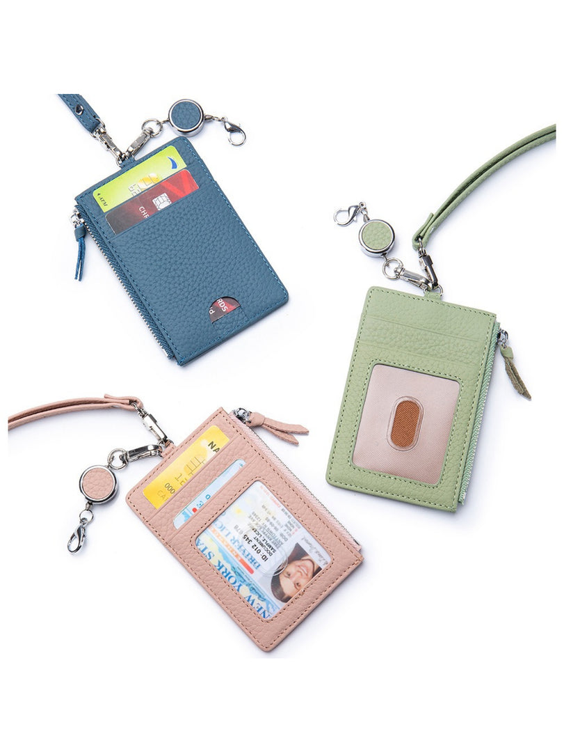 Genuine Leather Retractable Neck ID Card Holder N6D026