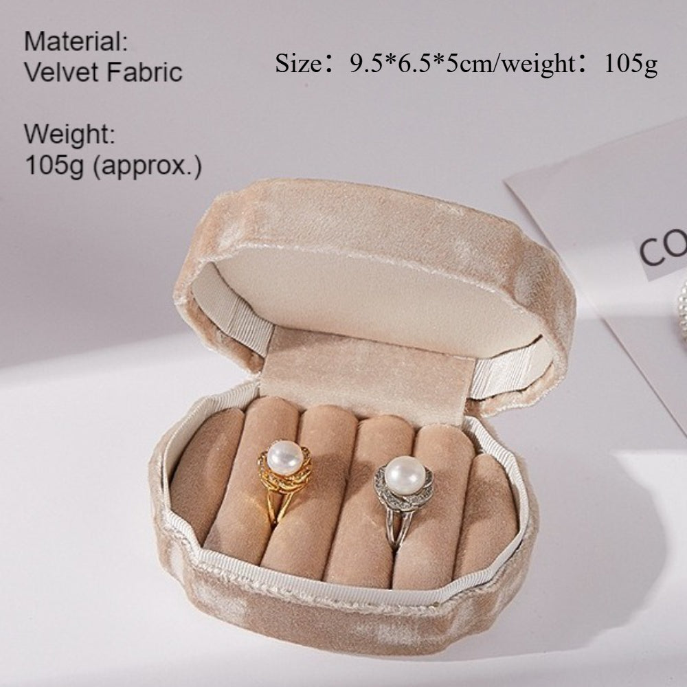 Velvet Shell Ring Box Jewelry Organizer with Display N6E068