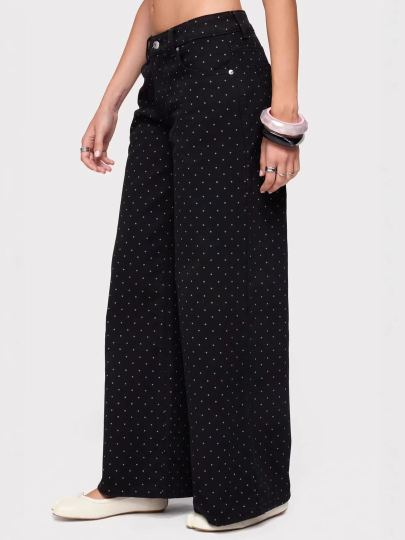 Polka Dot Straight Leg Denim Jeans Women N6F003