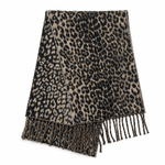 Load image into Gallery viewer, Womens 30 Percent Wool Leopard Print Fringe Scarf N6K241