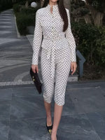 Load image into Gallery viewer, Polka Dot Tie Neck Set Women N6D127