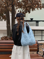 Load image into Gallery viewer, Knit Openwork Diamond Tote Bag Women N6C056