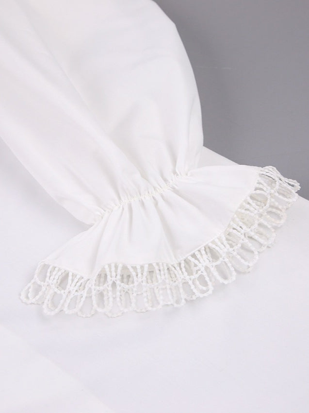 V Neck Ruffle Lace Trim Blouse Women N6C134