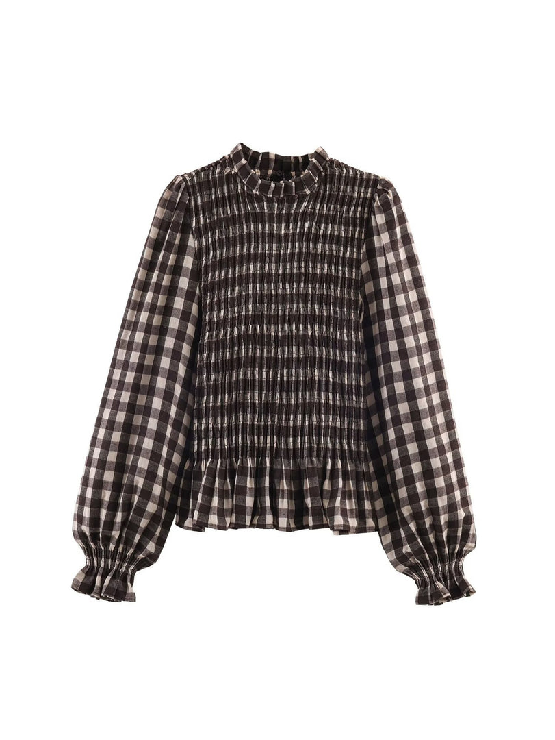 Honeycomb Check Pullover Shirt Women N6C094