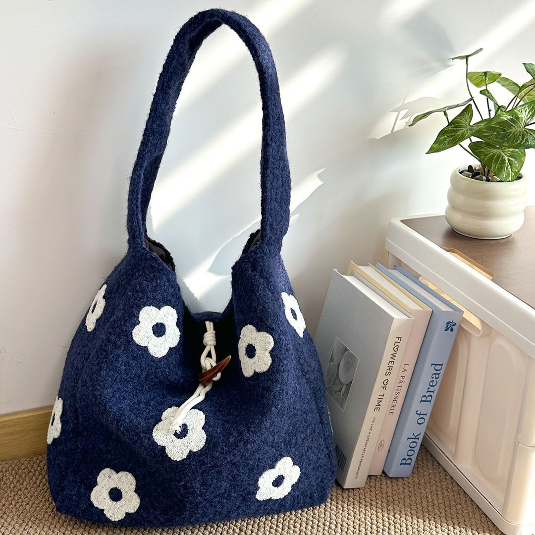 Women's Plush Floral Embroidered Tote Bag N6J218