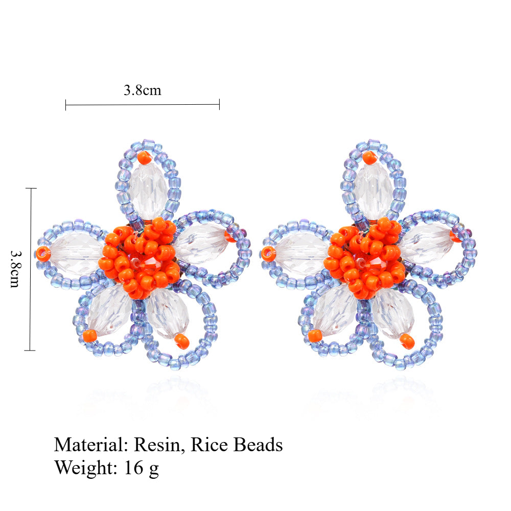 Hand Braided Floral Studs Seed Beads Vintage Style S5P169