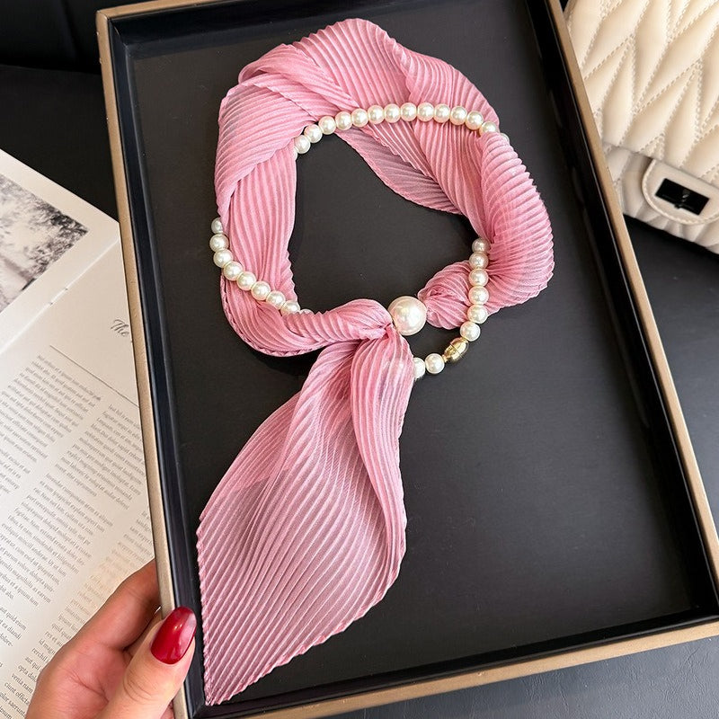 Womens Ivory Crinkled Pearl Magnetic Clasp Scarf N6K267