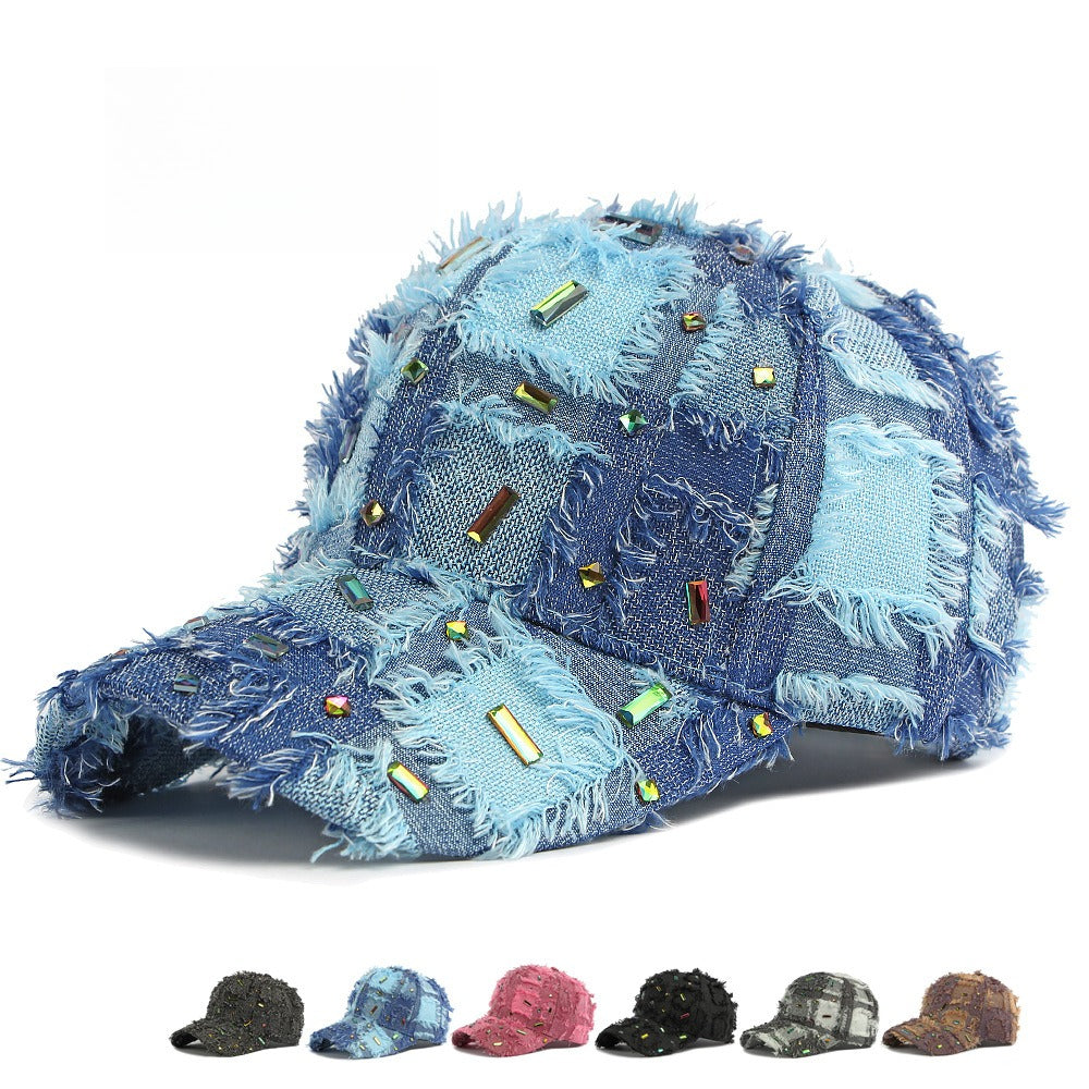 Distressed Plaid Baseball Cap Rhinestone Frayed  N6G210