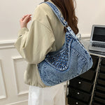Load image into Gallery viewer, Women's Washed Denim Studded Bag N6J212