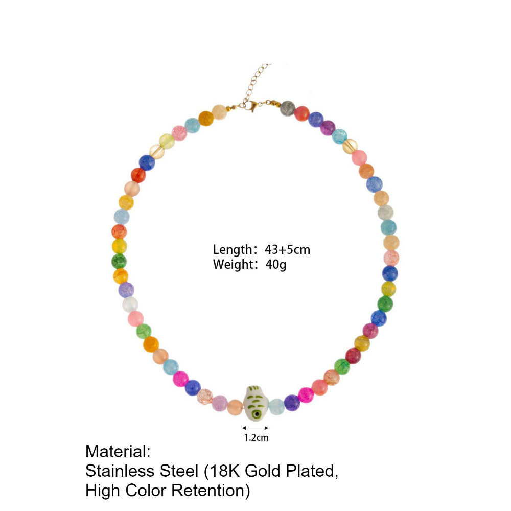 Y2K Dopamine Stainless Steel Beaded Necklace  N6E115
