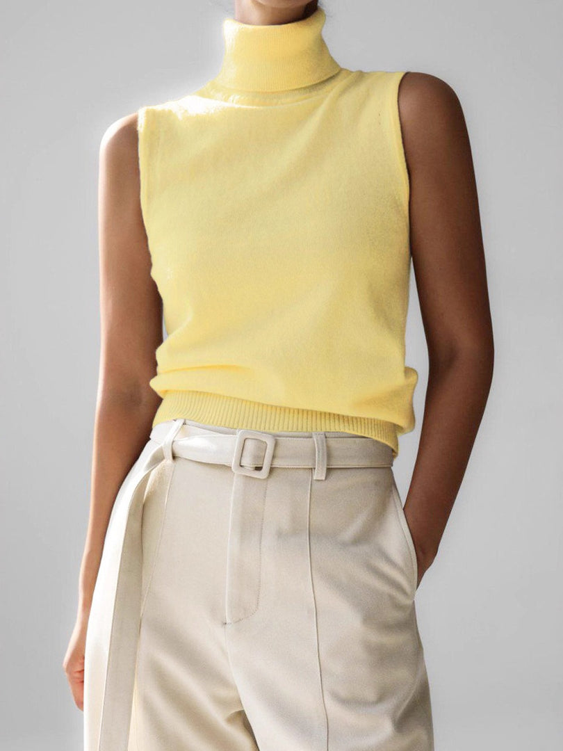 Knit Sleeveless Vest High Neck Tank Top Women Simple N6G132