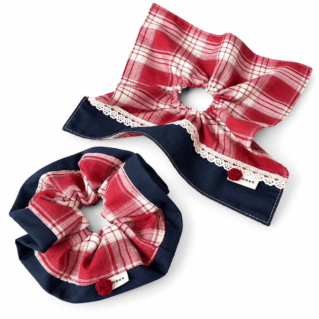 Womens Vintage Plaid Lace Scrunchie N6K023