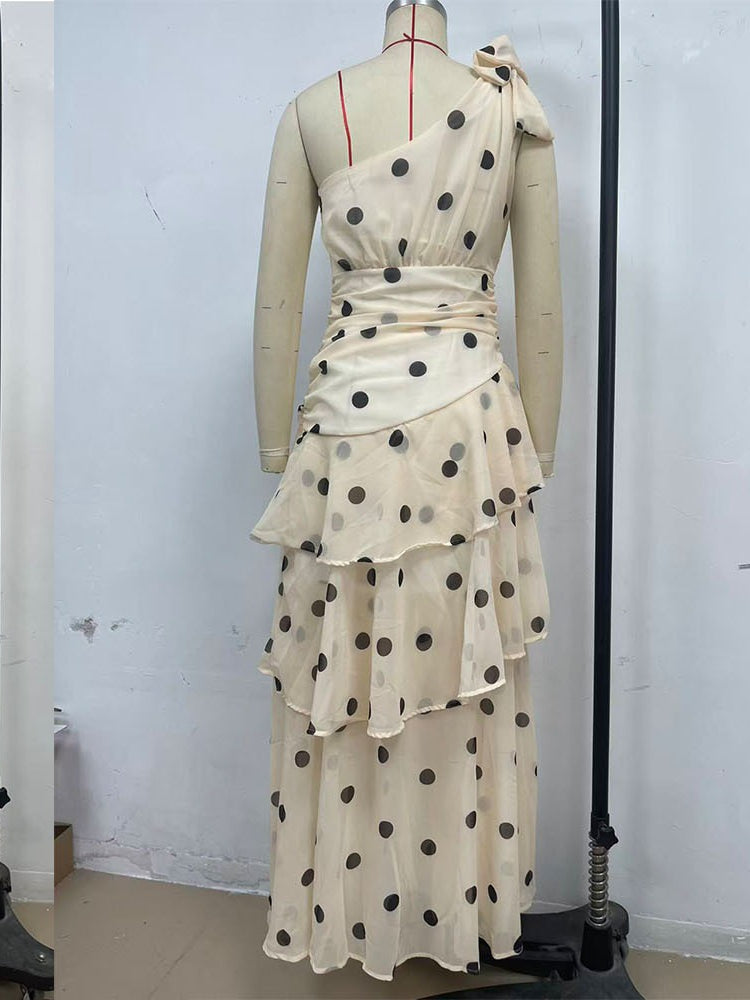Polka Dot Off Shoulder Tiered Dress N6F032