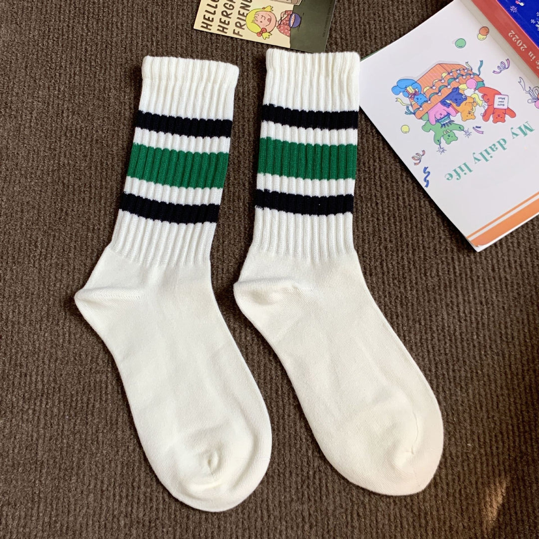 Unisex Terry Stripe Color Block Mid-Calf Stack Socks N6H007