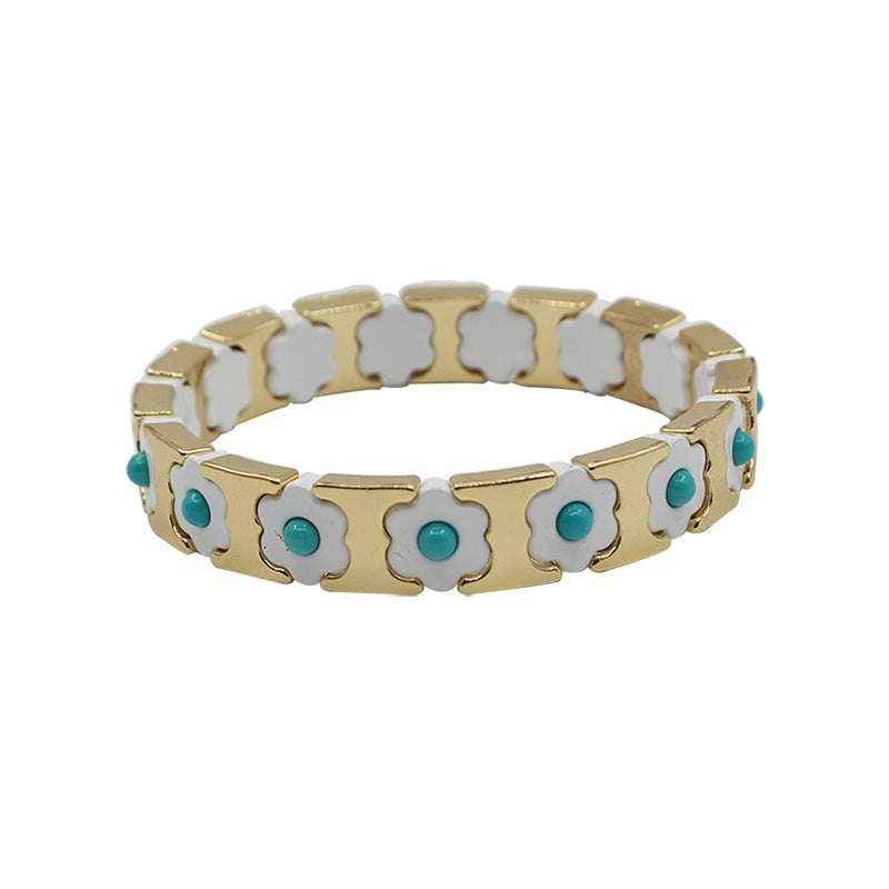 Bohemian Floral Cuff Enamel Steel Elastic DIY Plated S5P085