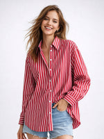 Load image into Gallery viewer, Striped Poplin Loose Shirt Women N6C099