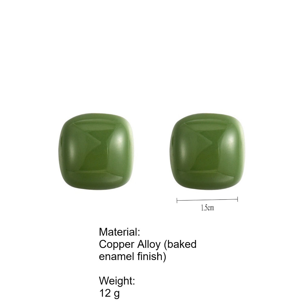 Candy Color Rounded Square Glossy Stud Earrings Women N6H104