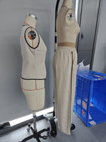 Load image into Gallery viewer, Color Block Button Vest Drawstring Pant Set Women N6D118