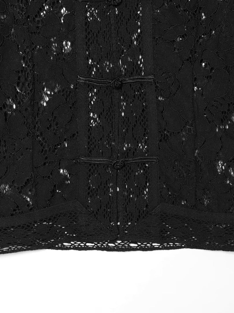 Lace Crochet Stand Collar Short Sleeve Blouse Women N6F205