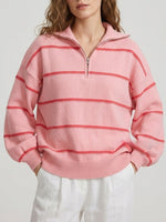 Load image into Gallery viewer, Striped Zip-Up Knit Pullover Women Round Neck N6G180