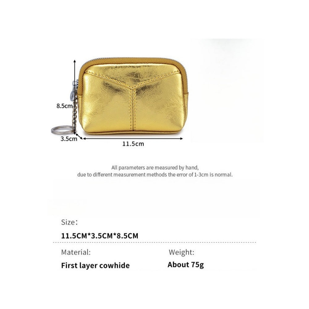 Top Grain Leather Cracked Texture Coin Purse Keychain N6G096