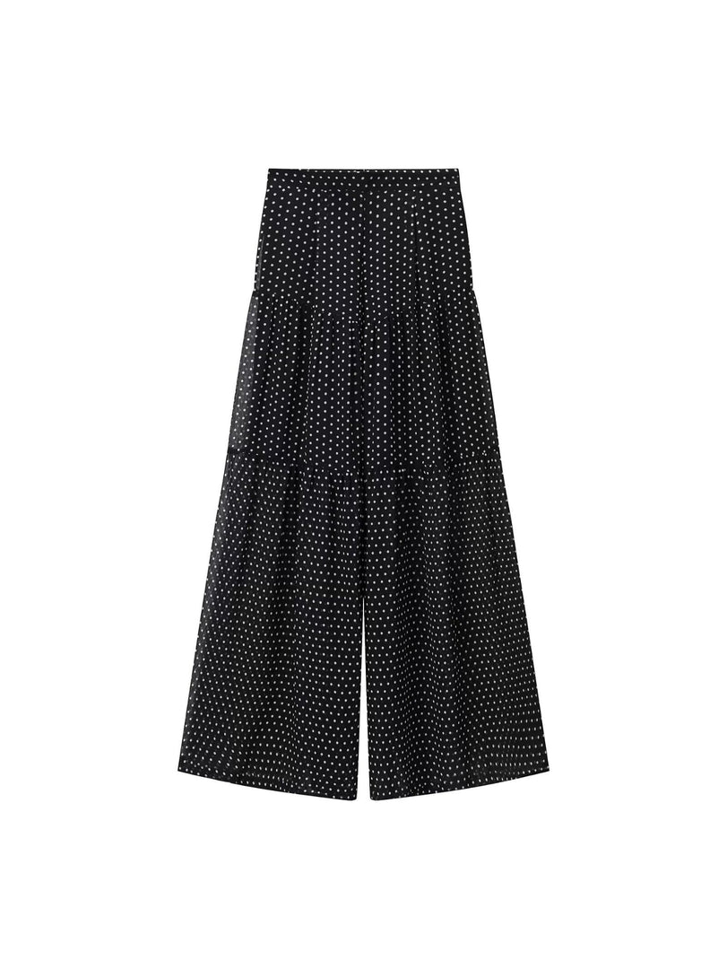 Polka Dot Halter Chiffon Top Pleated Pants Set N6F259