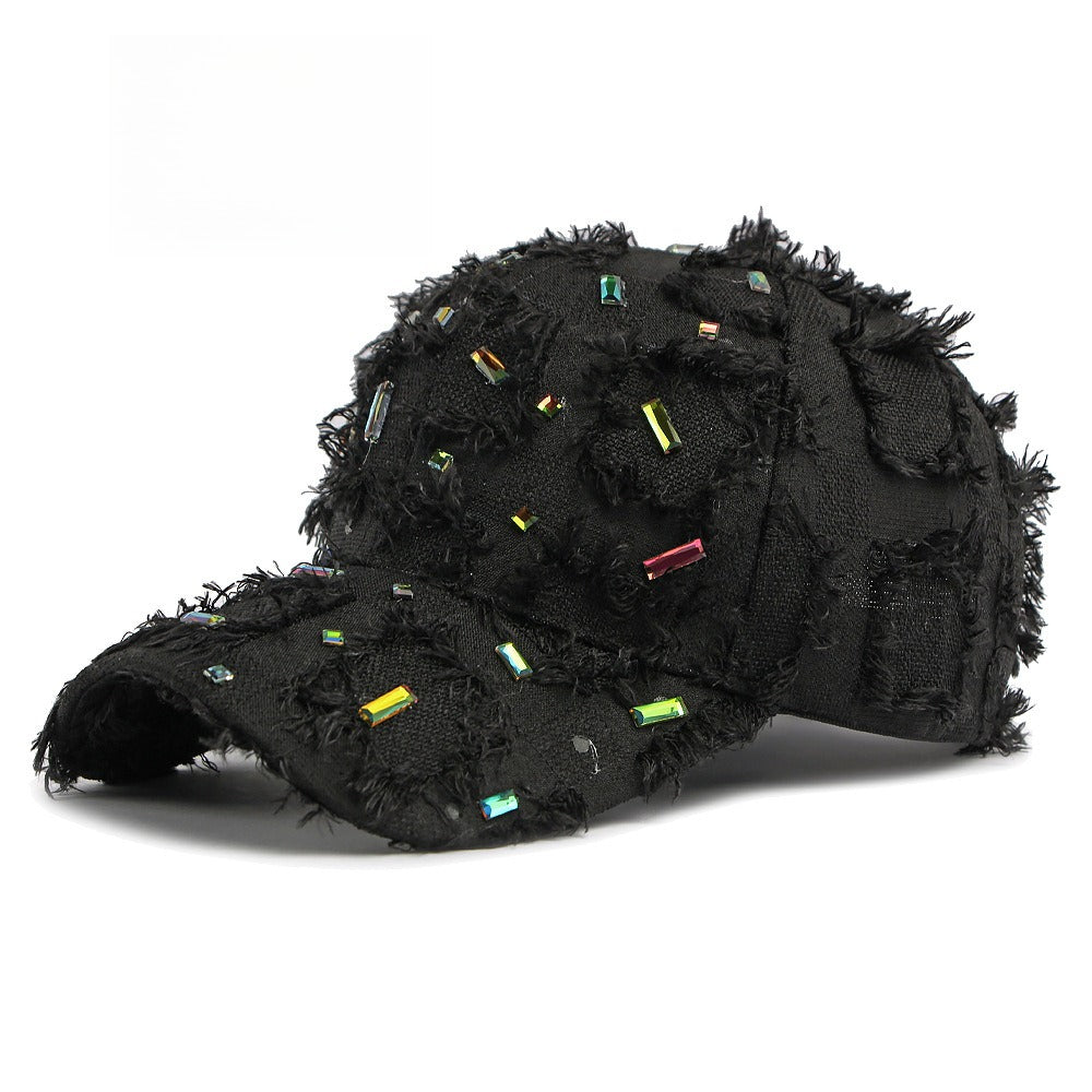 Distressed Plaid Baseball Cap Rhinestone Frayed  N6G210