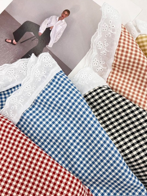 Gingham Lace Trim Headscarf Hat Women N6C365