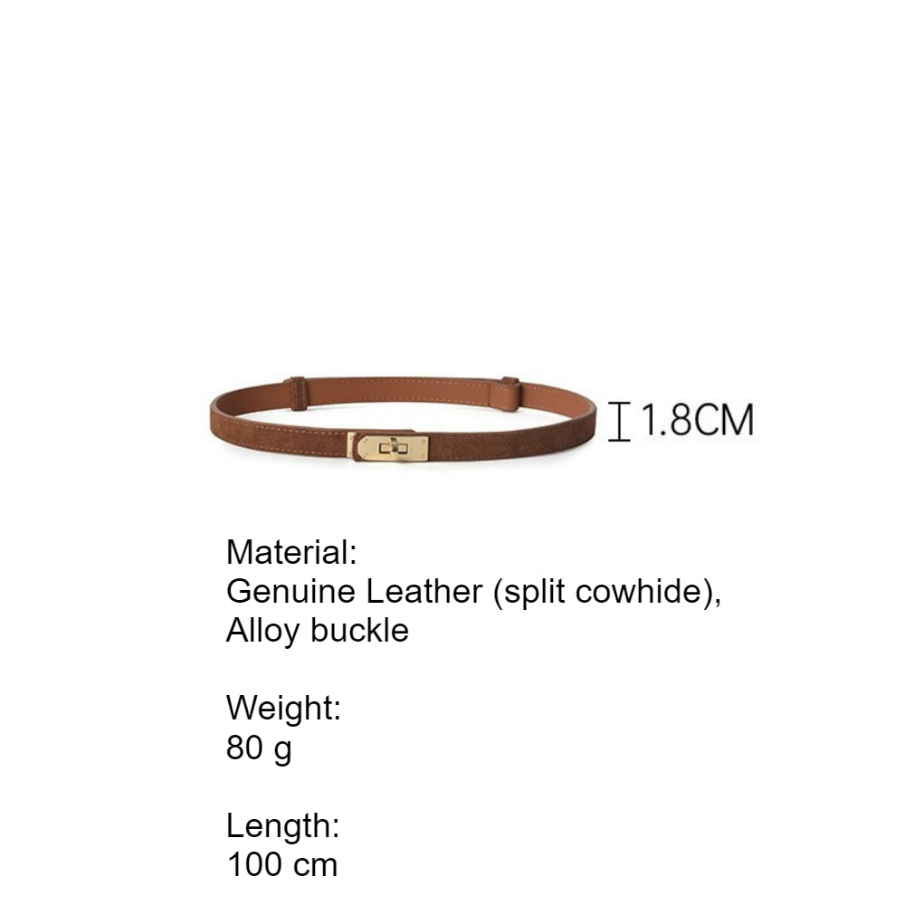 Matte Finish No-Hole Lock Buckle Genuine Leather Belt N6H324