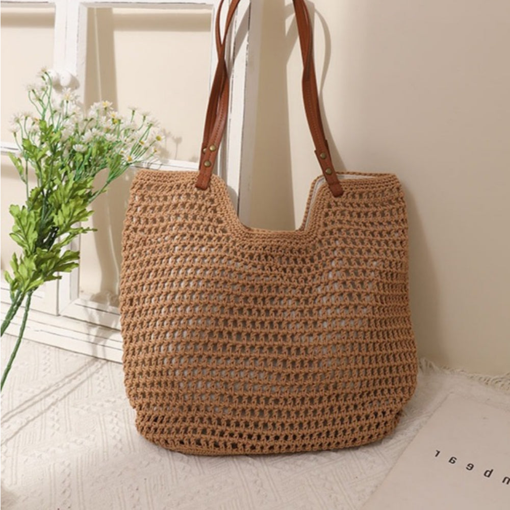 Oversized Openweave Straw Tote Bag Women Vacation N6E033