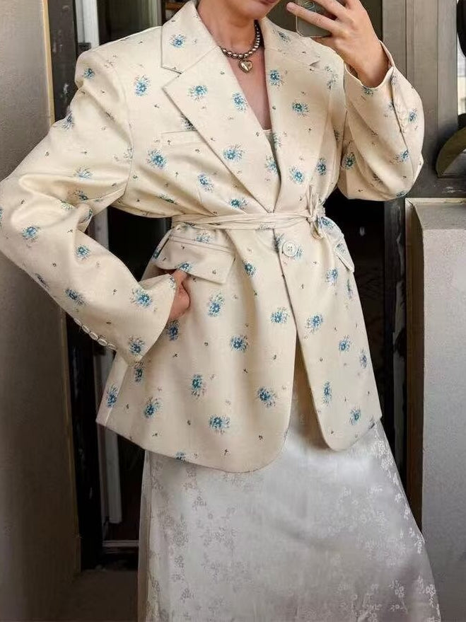 Floral Print Lapel Belted Blazer Women N6D029