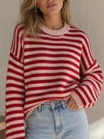 Load image into Gallery viewer, Color Block Stripe Knit Pullover Round Neck Retro N6G139