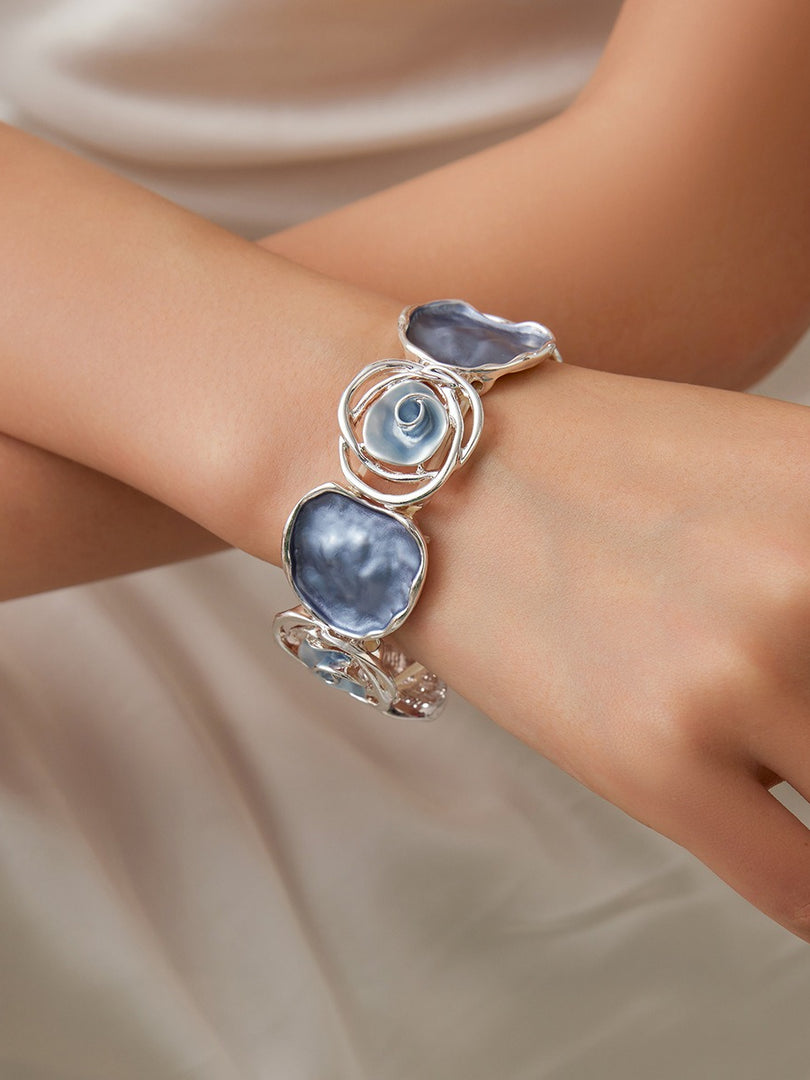 Hand-Painted Geometric Rose Stretch Bangle N6C214