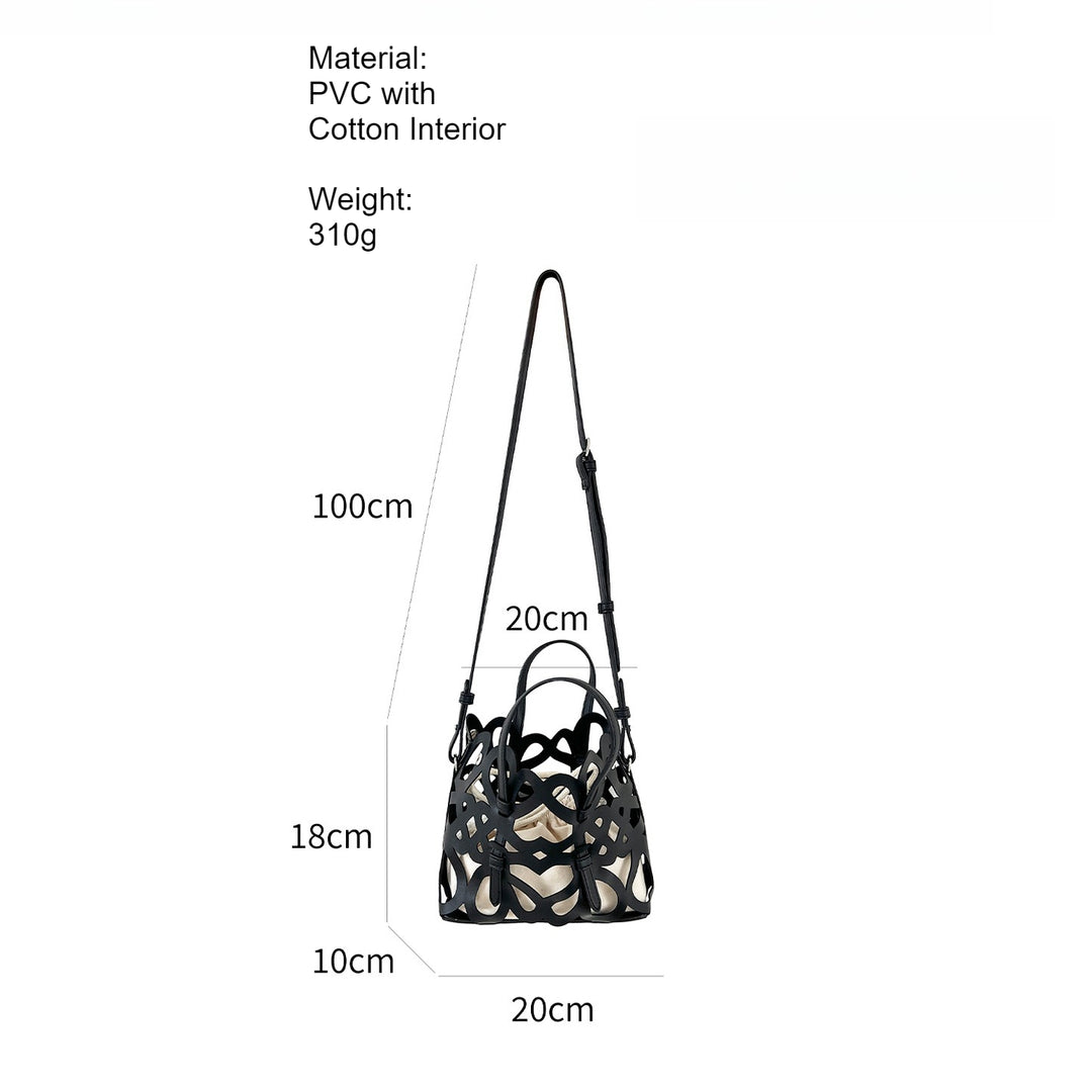 Cut Out Drawstring Bucket Bag Hollow Out PVC Cotton N6F122