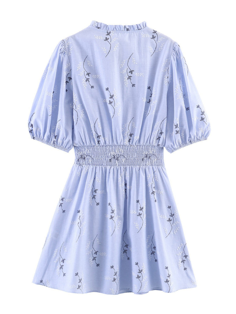 Slimming Embroidered Floral Short Sleeve Dress Women N6C277