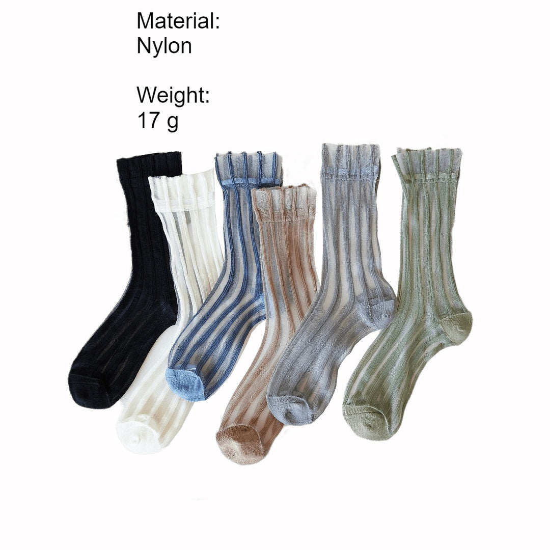 Vertical Rib Crystal Sheer Mid-Calf Socks Women N6H032
