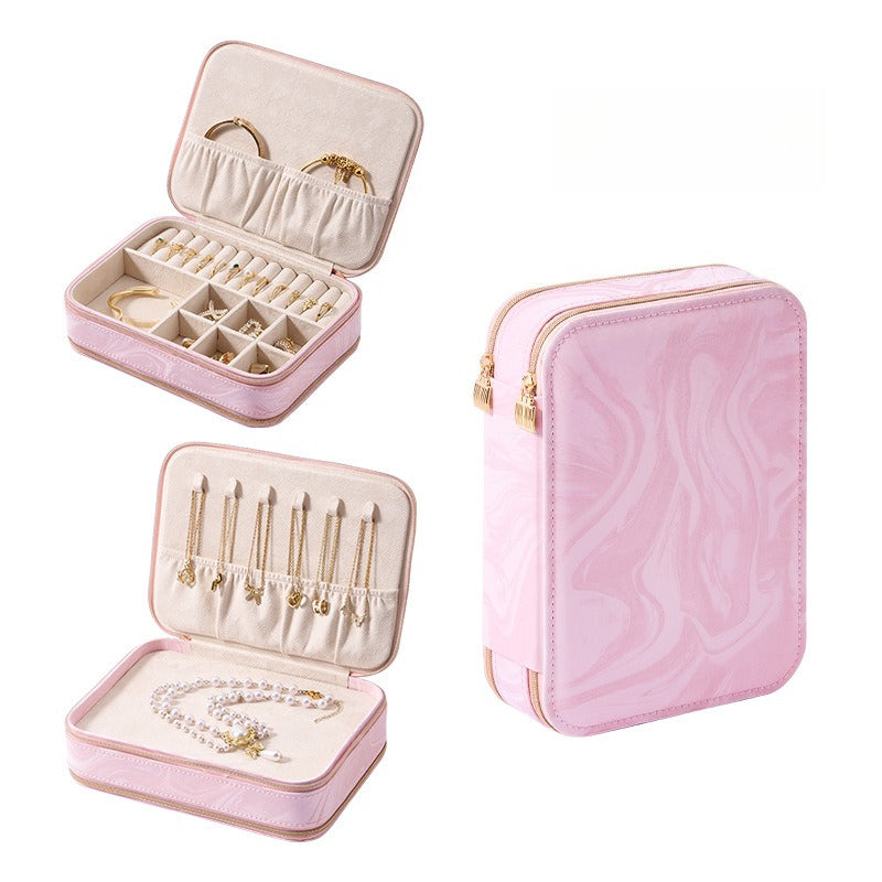 Double Zipper Jewelry Box PU Leather Storage Case N6G104