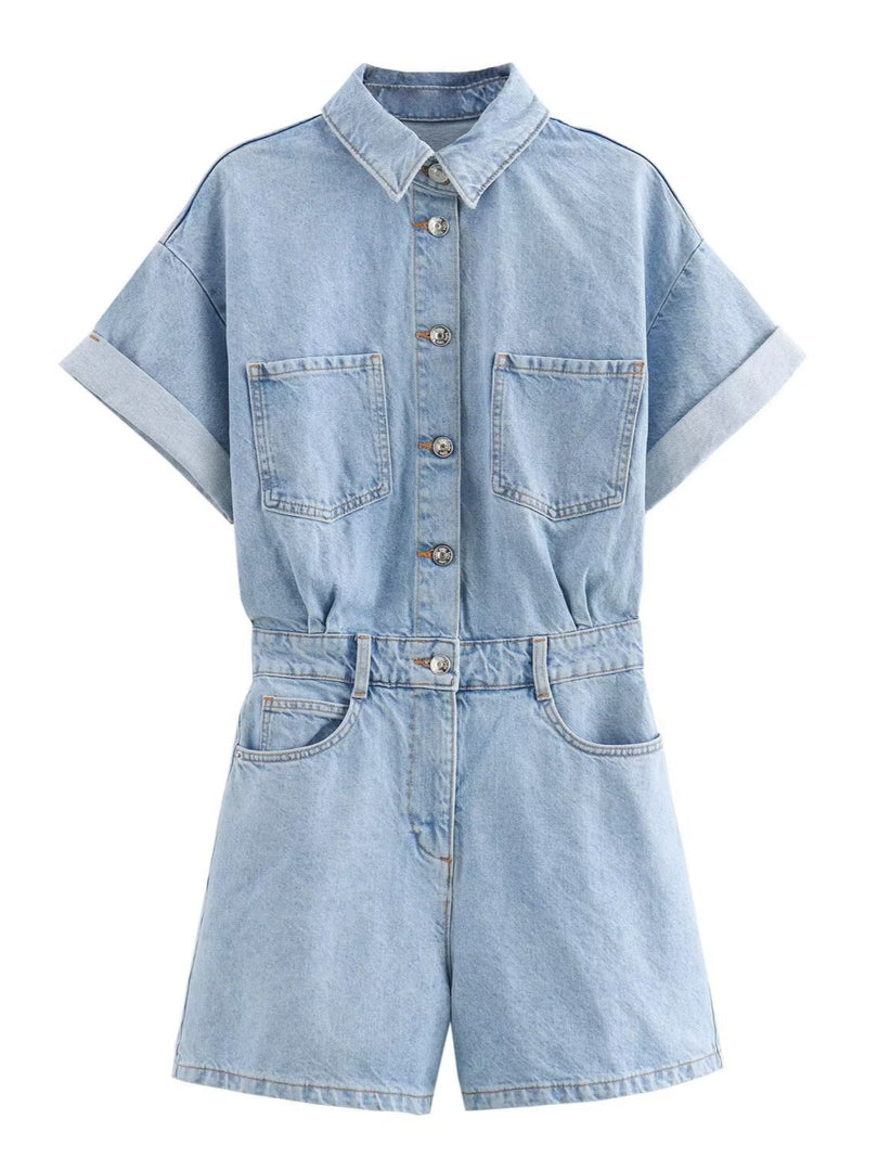 Pocket Detail Denim Short Jumpsuit N6F001