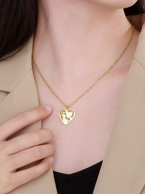 Openwork Heart Pendant Necklace Mother's Day N6D540