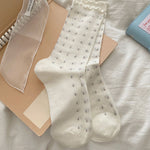 Load image into Gallery viewer, Diamond Grid Ruffle Trim Cotton Mid-Calf Socks Women N6H009