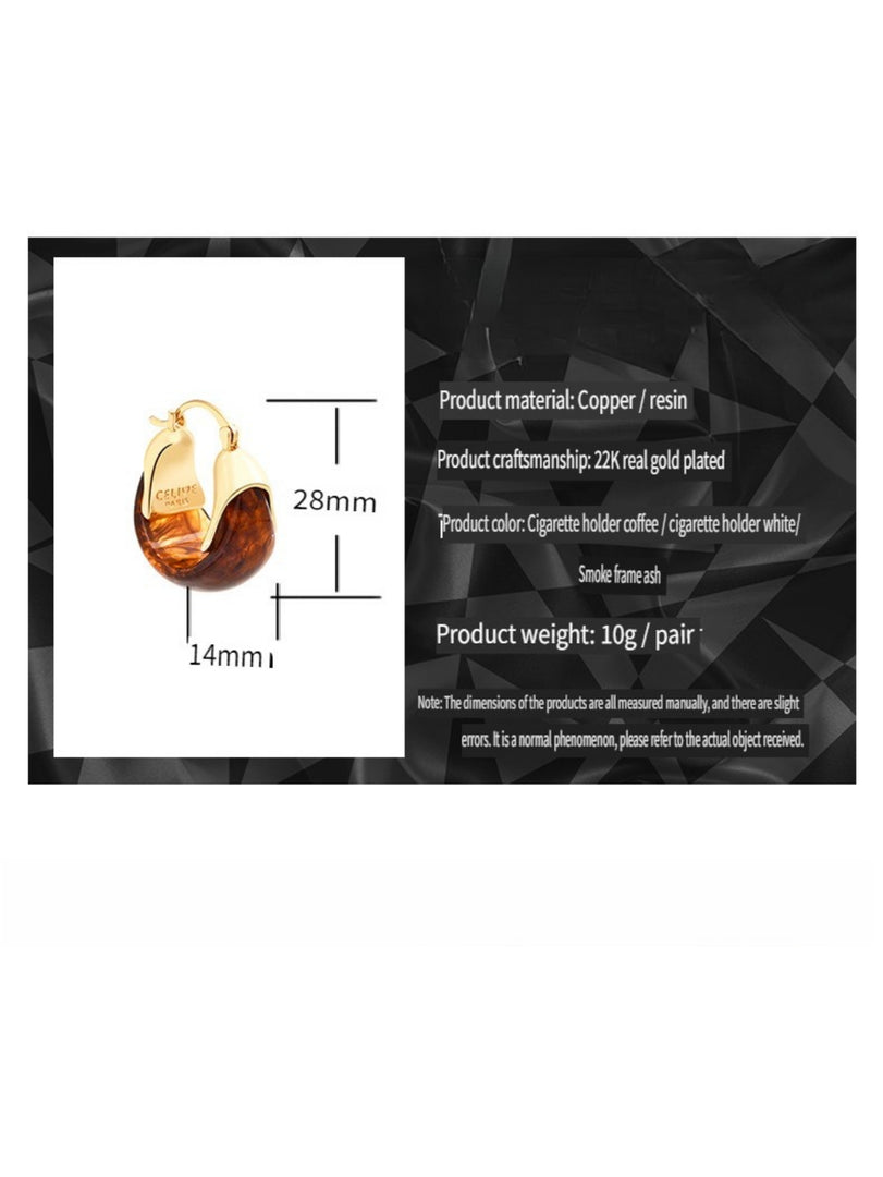 Retro Brown Resin U-Shape Cuff Earrings Women N6C065