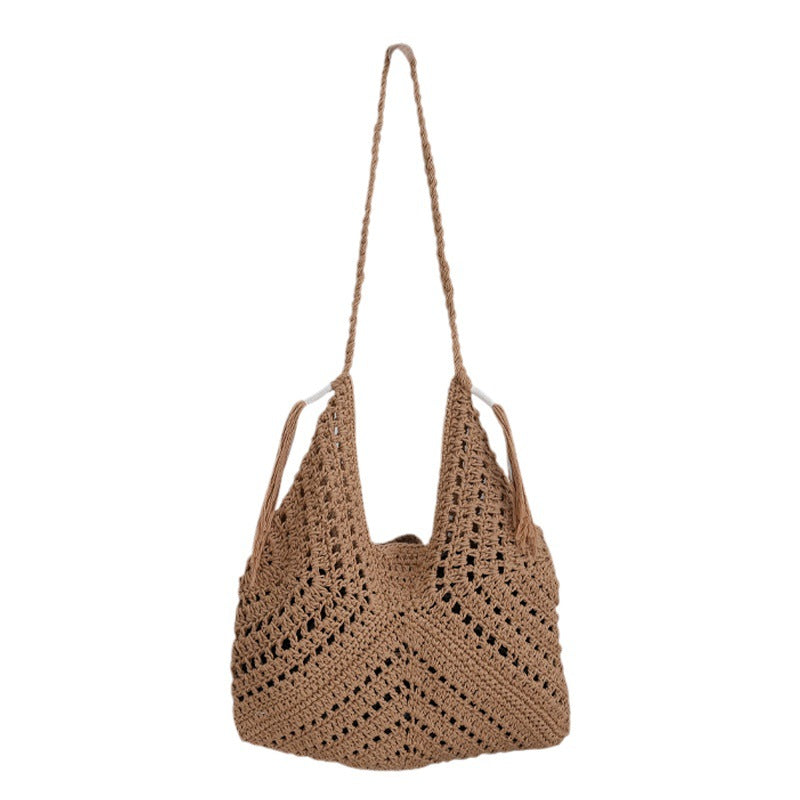 Hand Woven Openwork Cotton Shoulder Bag Underarm S5P297