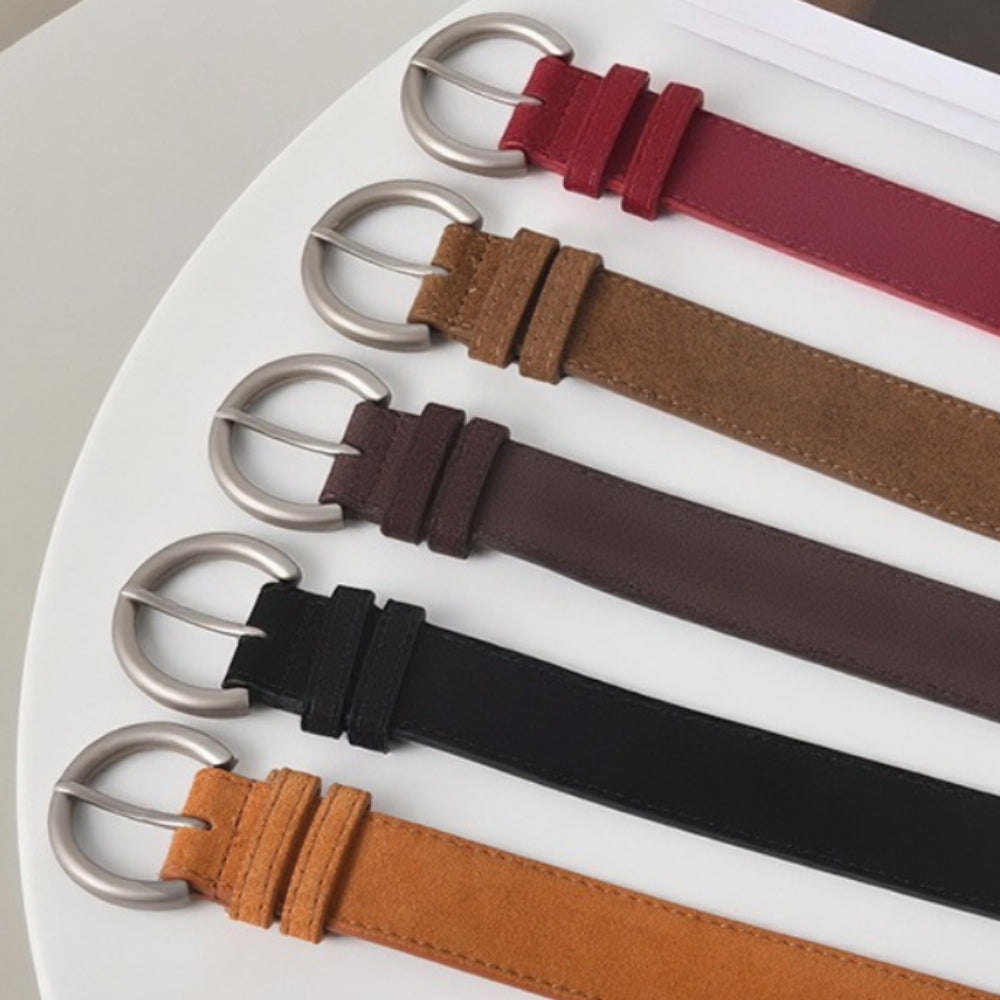 Matte Prong Buckle Genuine Leather Belt Women N6H325