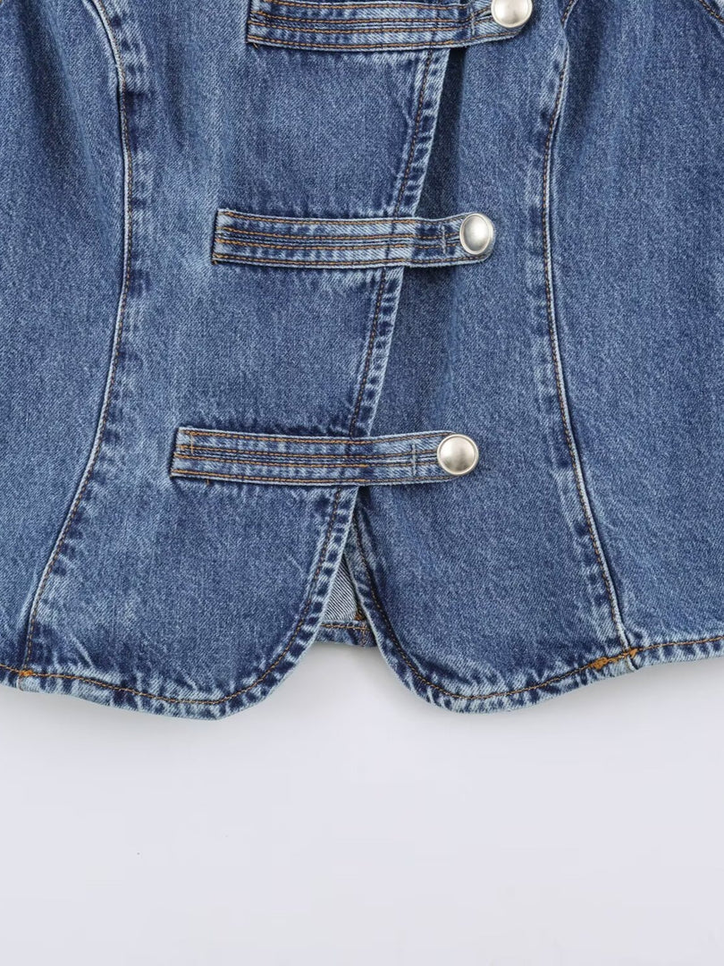Denim Vest Knot Front Slim Fit Sleeveless N6F192