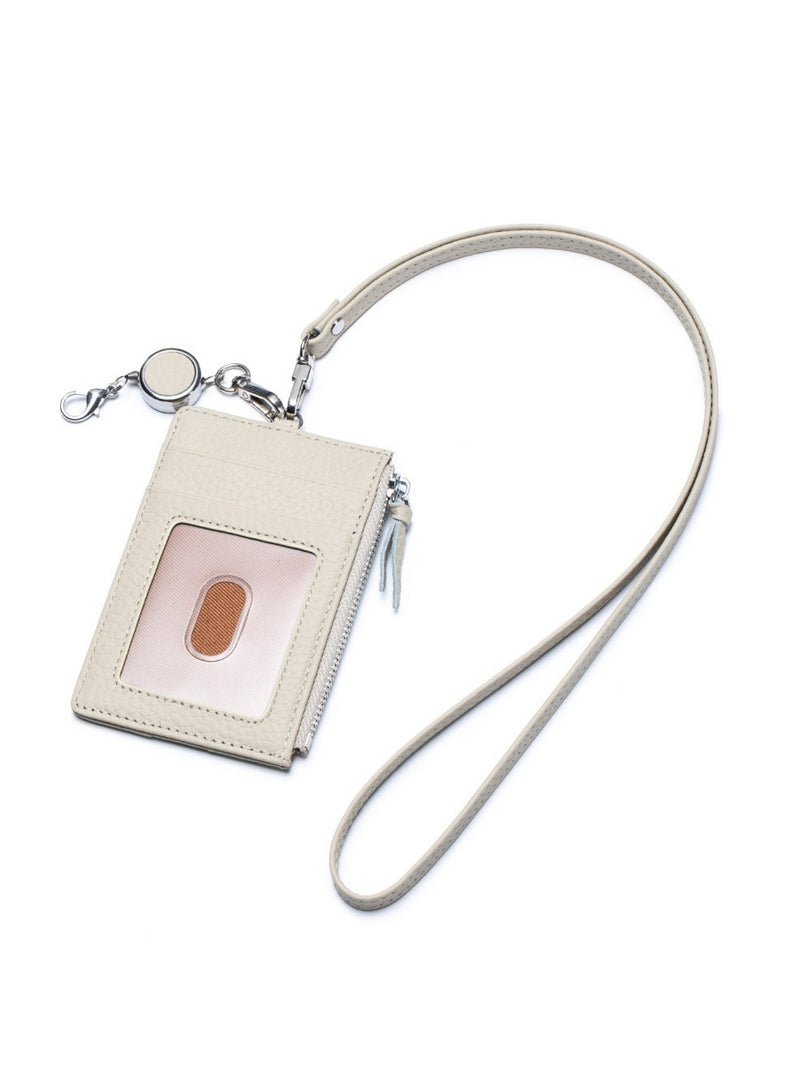 Genuine Leather Retractable Neck ID Card Holder N6D026