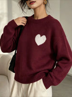 Load image into Gallery viewer, Heart Jacquard Round Neck Loose Pullover Sweater N6H286